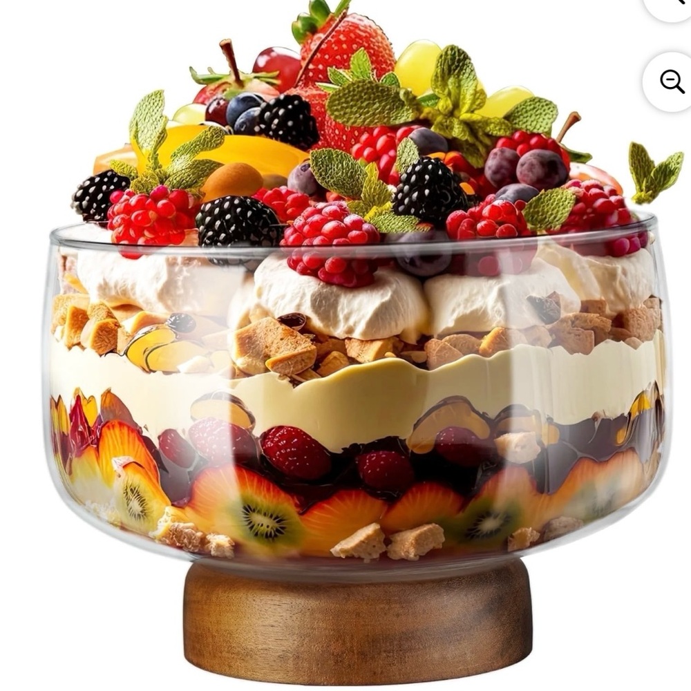 Glass Trifle Bowl with Wooden Base